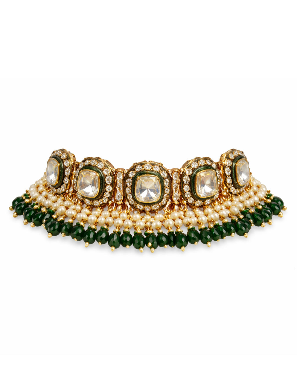 Emerald Fringe Kundan Bridal Set