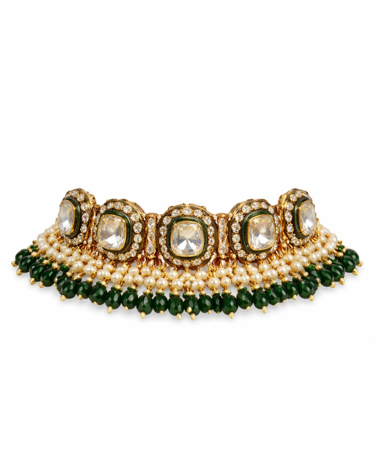 Emerald Fringe Kundan Bridal Set