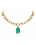 Gold Plated Polki Emerald Statement Necklace with Earring