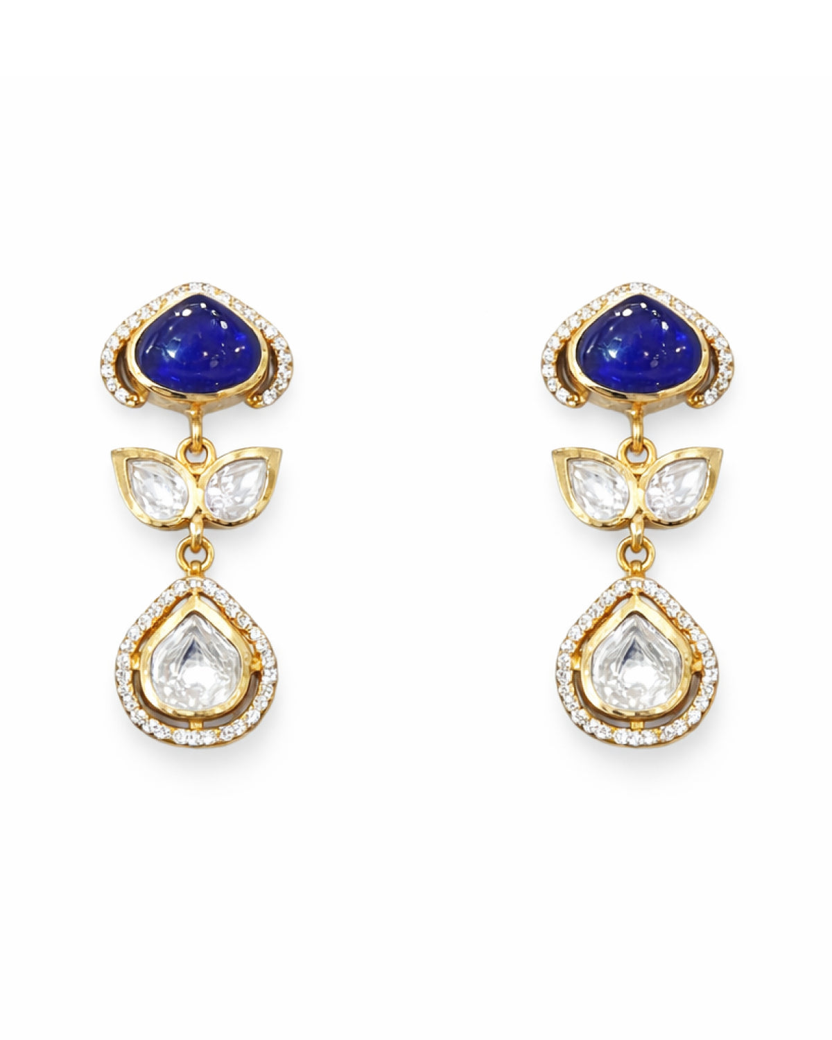 Blue Stone Polki Pendant Necklace with Earrings