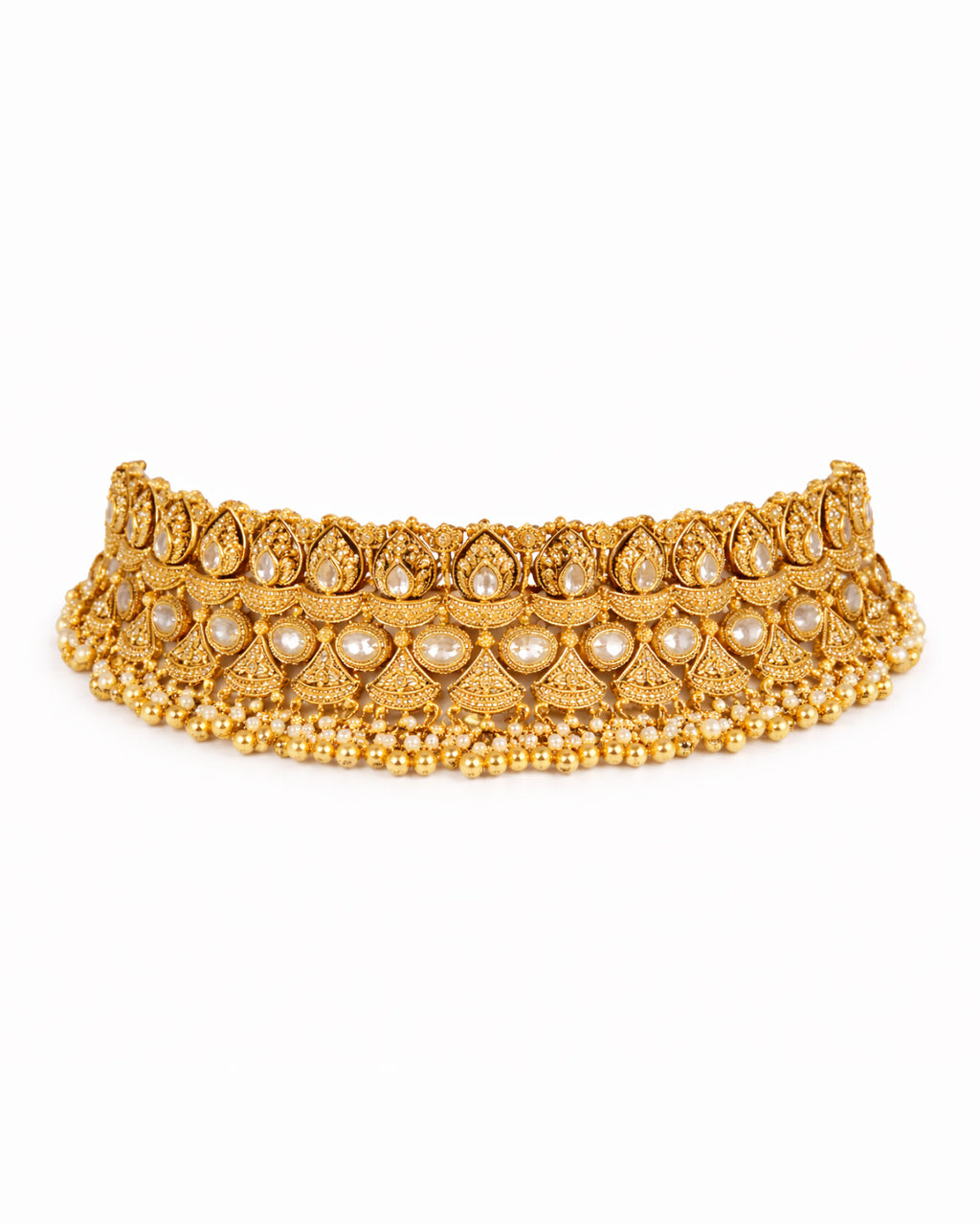 Traditional Gold Finish Polki Collar with Earrings
