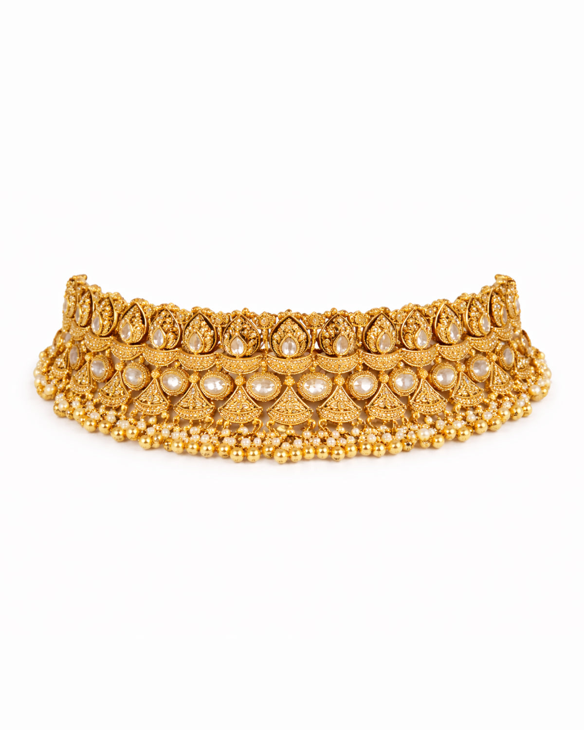 Traditional Gold Finish Polki Collar with Earrings