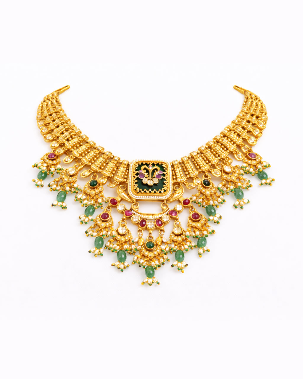 Heritage Motif Handcrafted Temple Necklace with Earrings