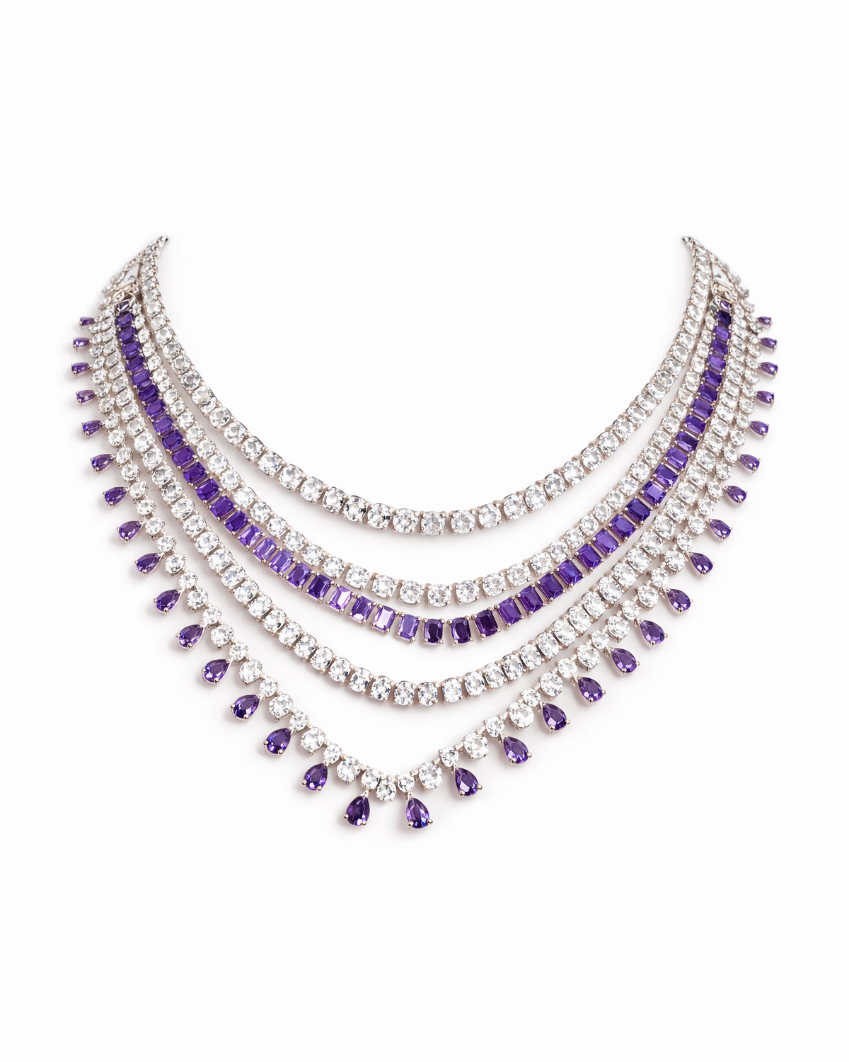Luxury Crystal Layered AD Necklace with Earrings