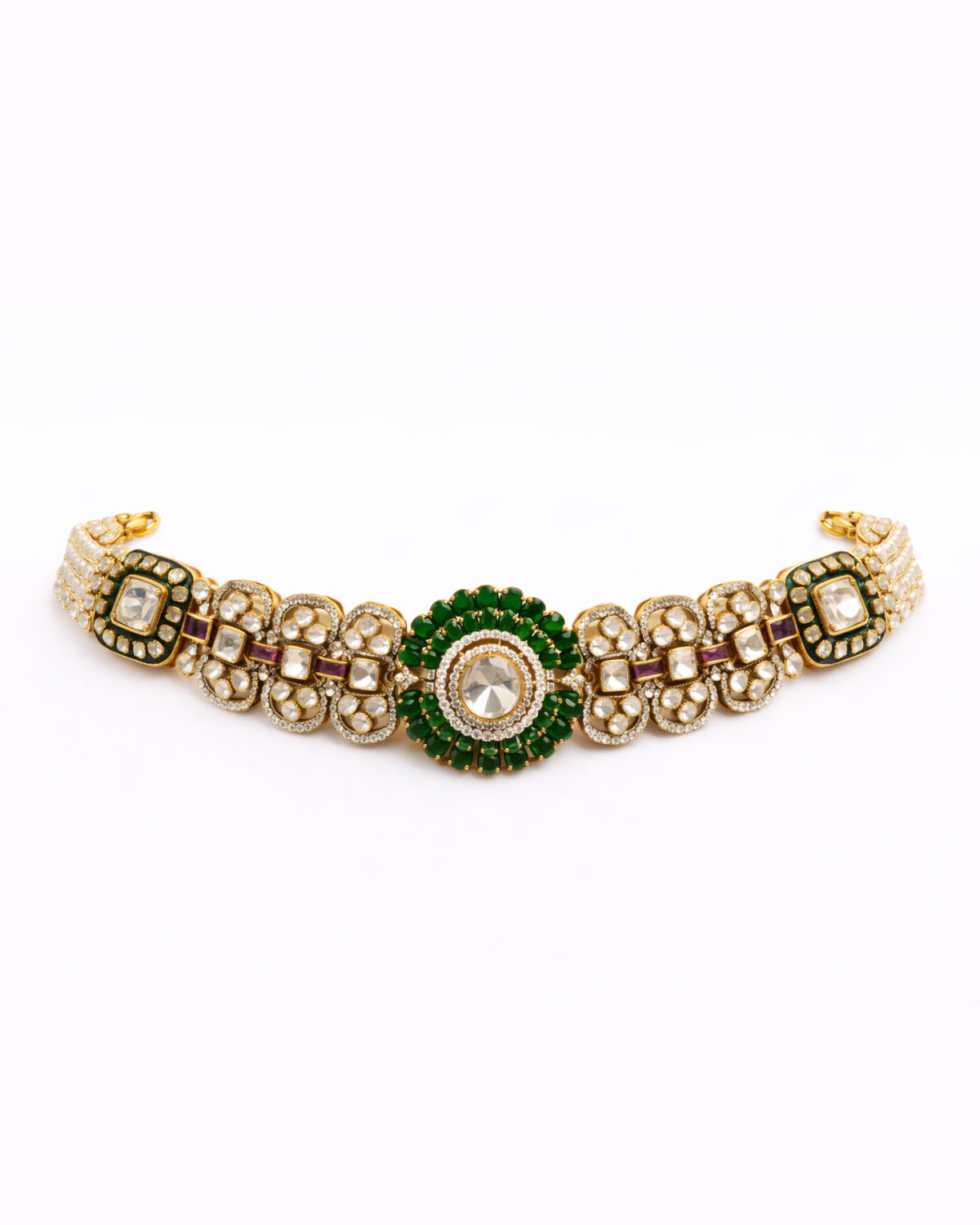 Regal Green Bead Designer Necklace with Earrings