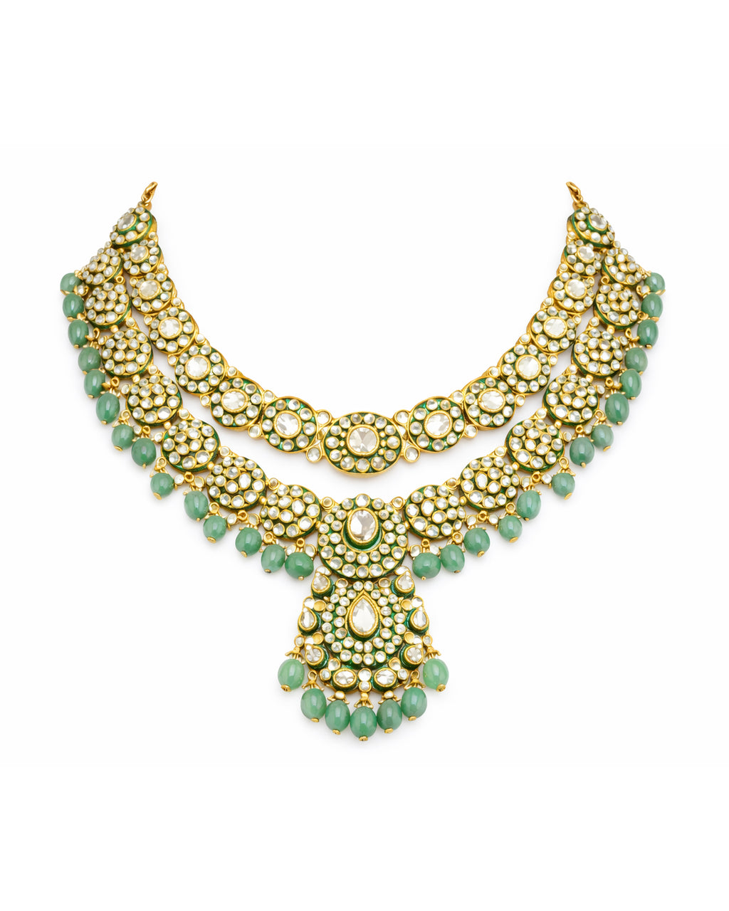 Mint Green Polki Statement Necklace with Chandelier Earrings
