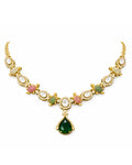 Victorian Emerald Pendant Floral Link Necklace with Earrings
