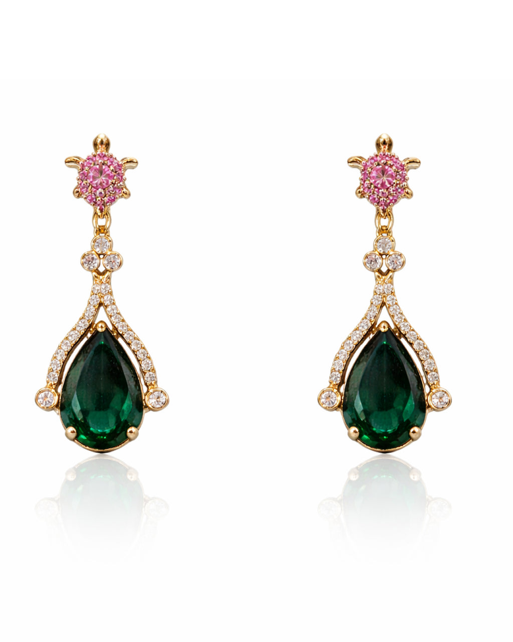 Victorian Emerald Pendant Floral Link Necklace with Earrings