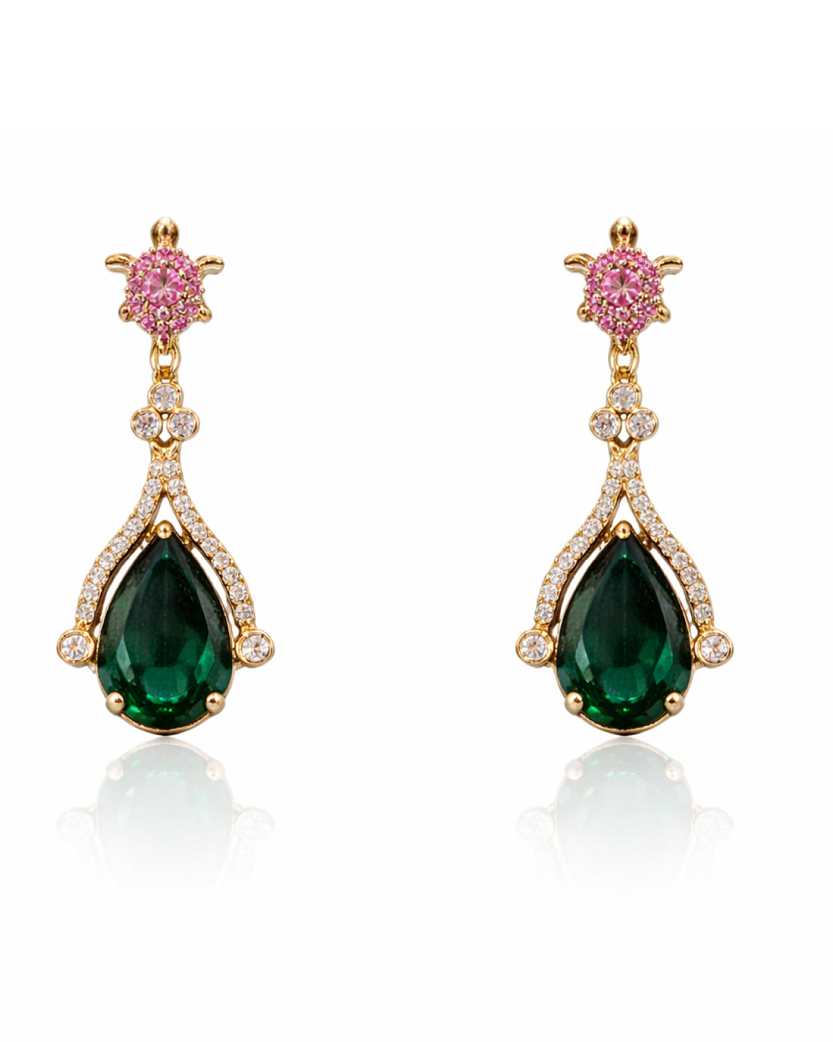 Victorian Emerald Pendant Floral Link Necklace with Earrings