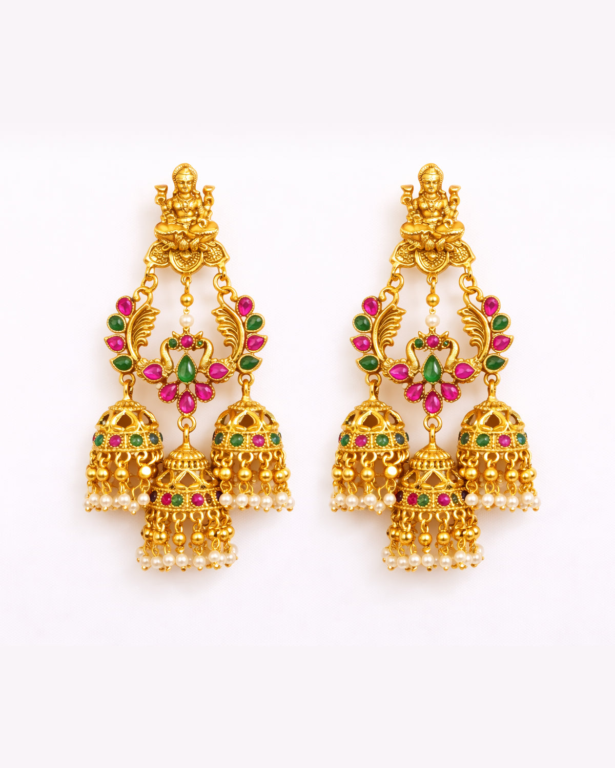 Temple Inspired Multicolor Jhumka Earrings