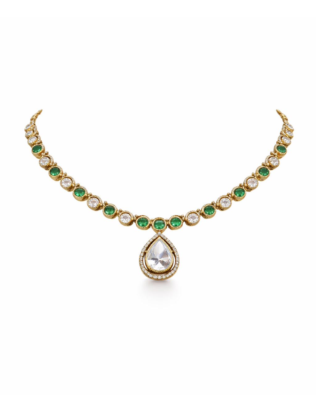Victorian Heritage Style Emerald Crystal Necklace Set with Earrings