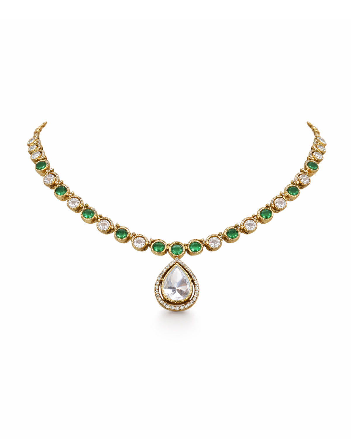 Victorian Heritage Style Emerald Crystal Necklace Set with Earrings