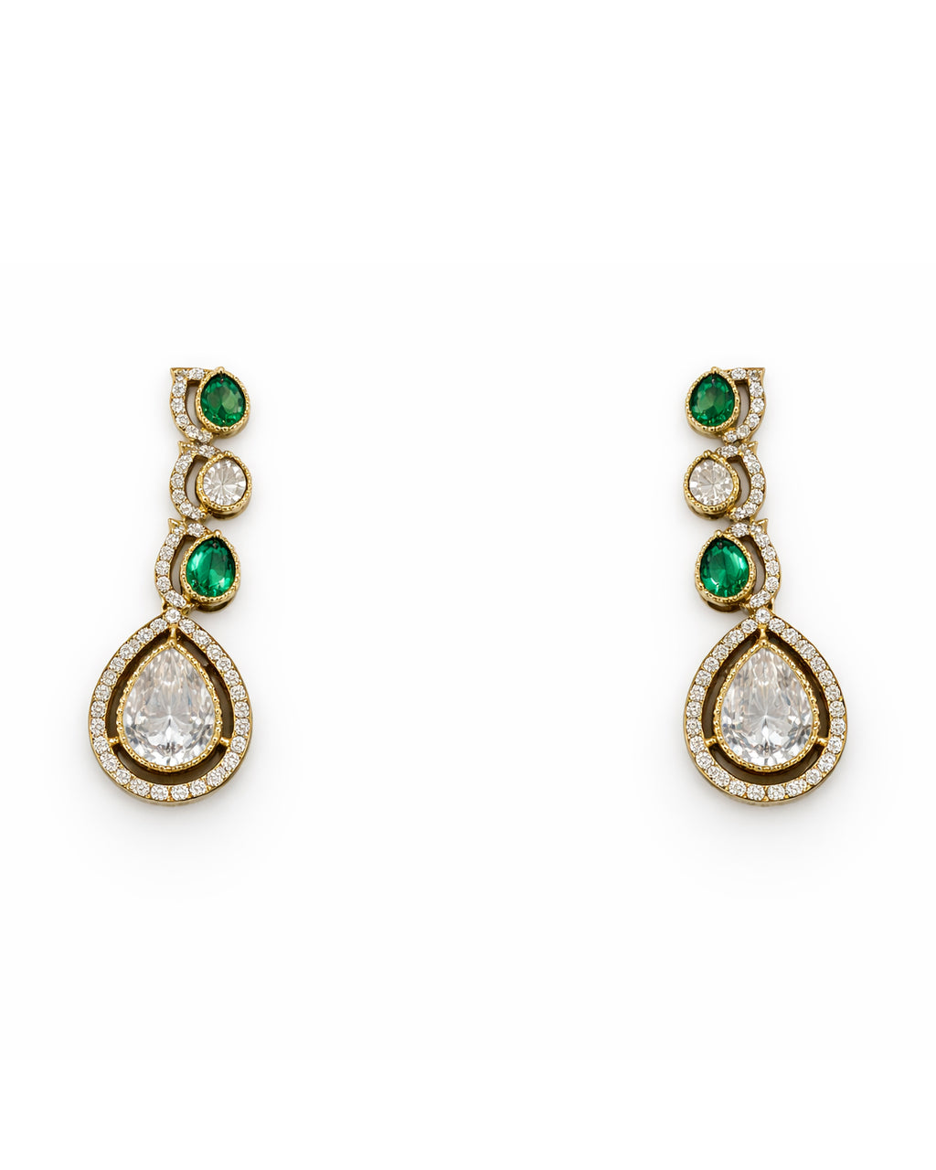Victorian Heritage Style Emerald Crystal Necklace Set with Earrings