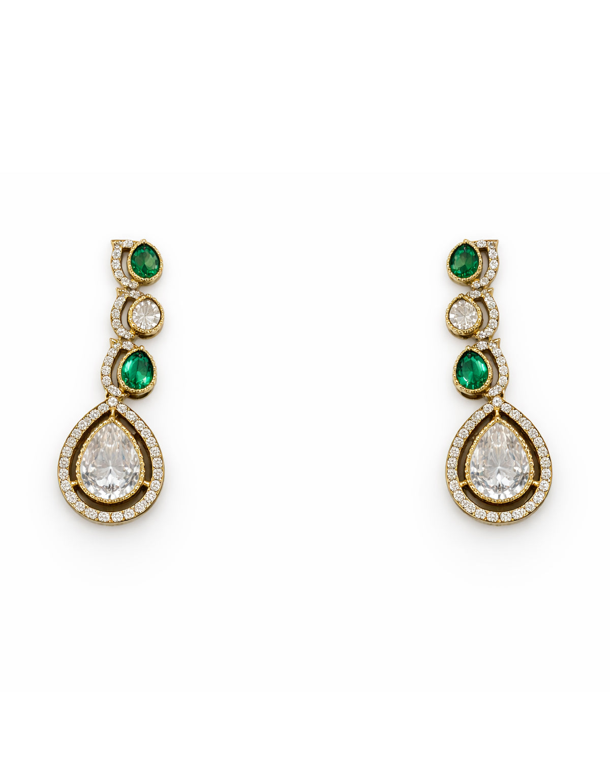 Victorian Heritage Style Emerald Crystal Necklace Set with Earrings