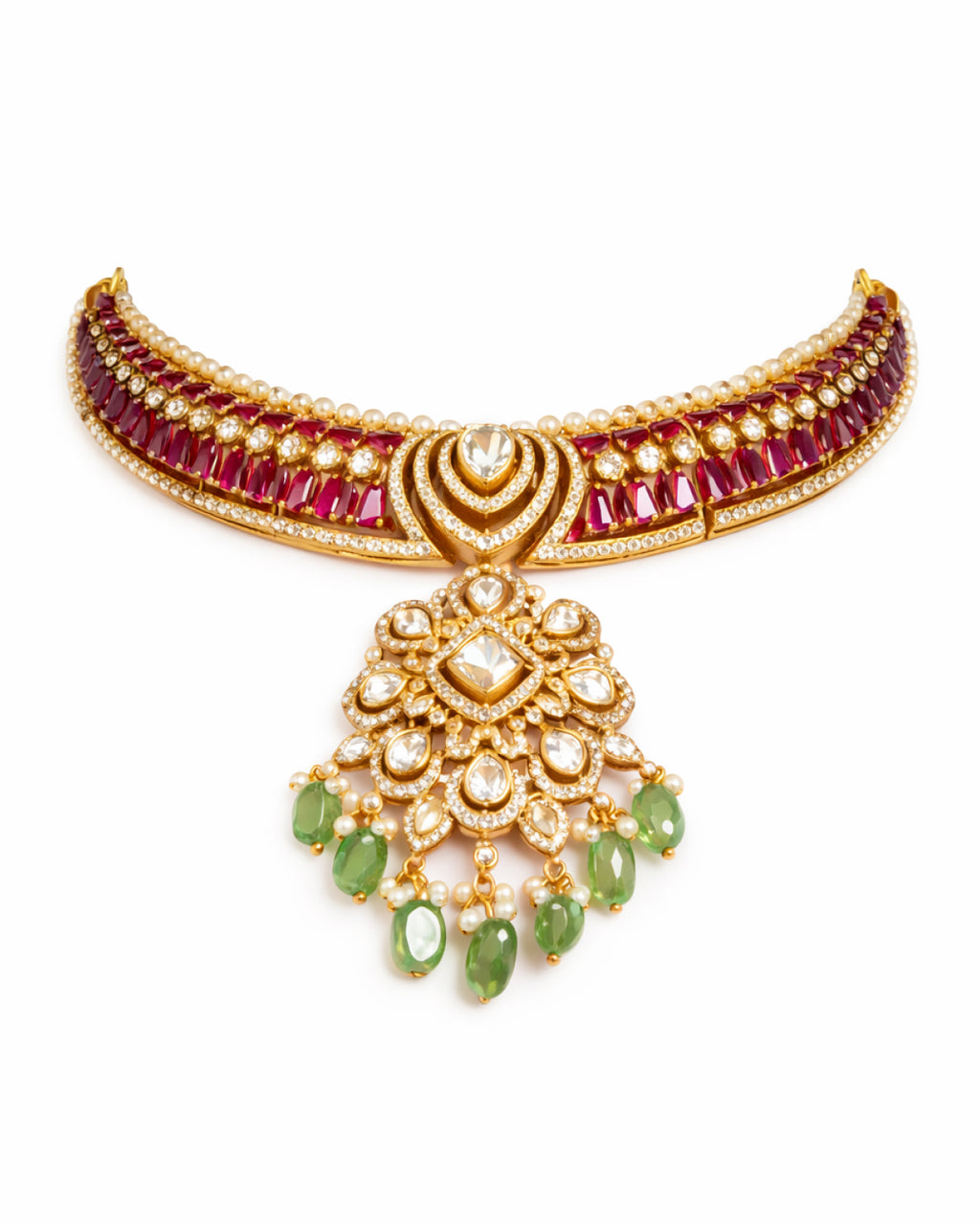 Temple Inspired Gemstone Collar Necklace with Earrings