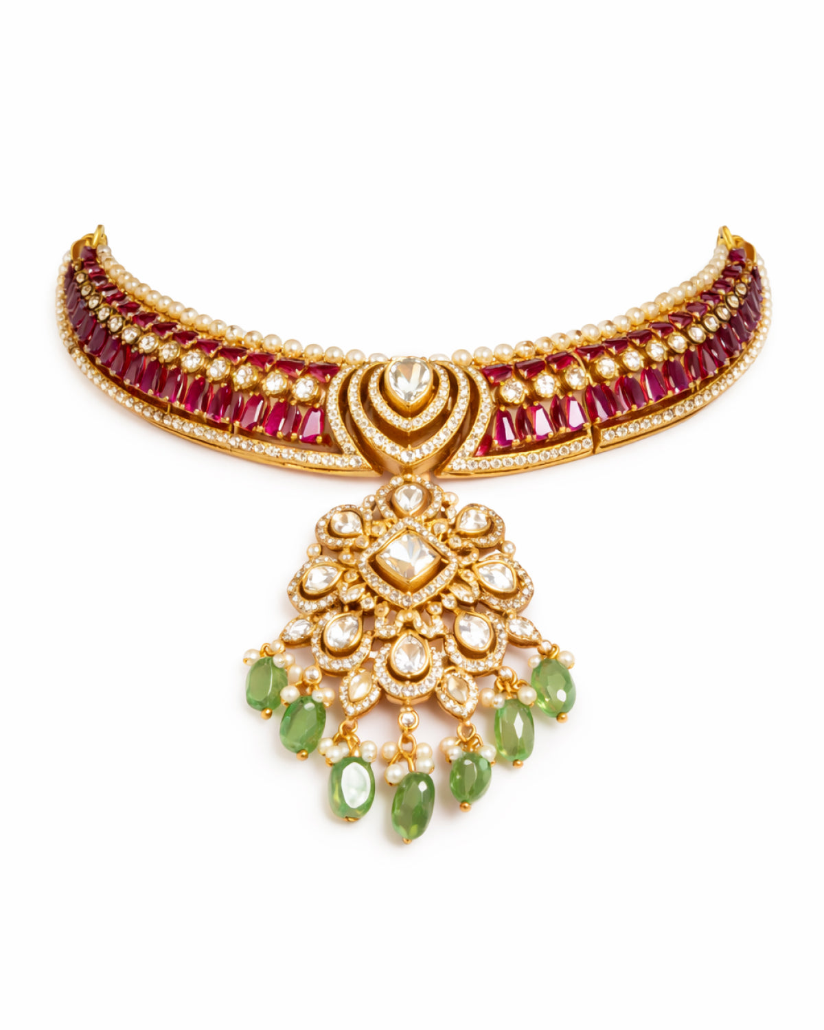Temple Inspired Gemstone Collar Necklace with Earrings