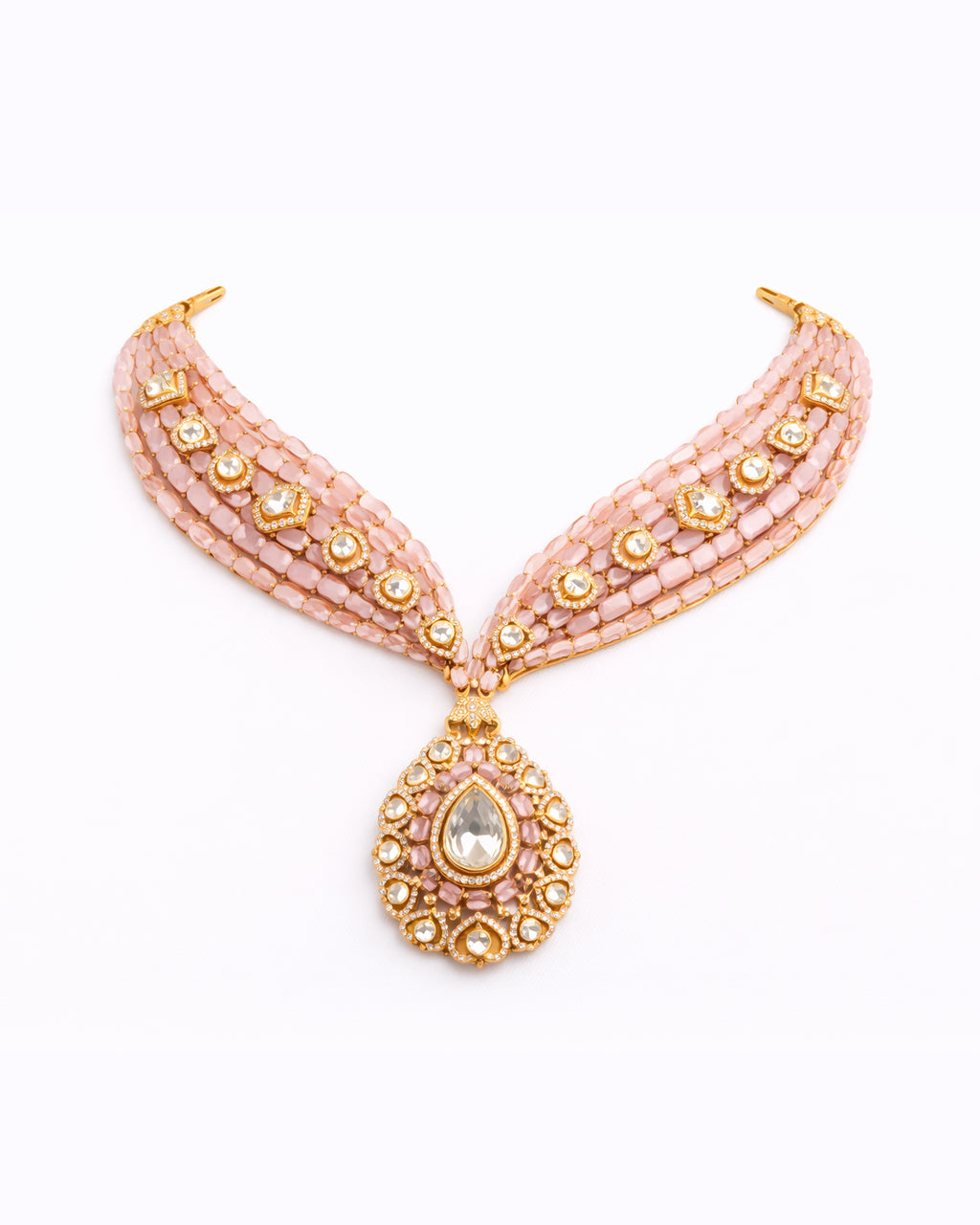 Blush Enamel Victorian Statement Necklace with Earrings