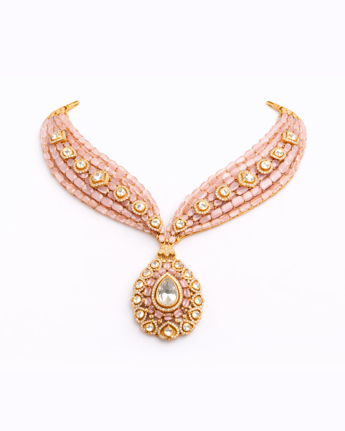 Blush Enamel Victorian Statement Necklace with Earrings