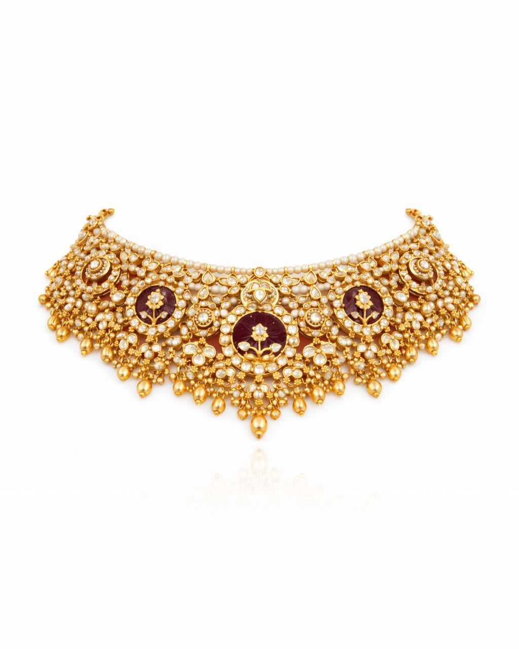 Regal Carved Stone Collar Necklace with Chandelier Earrings
