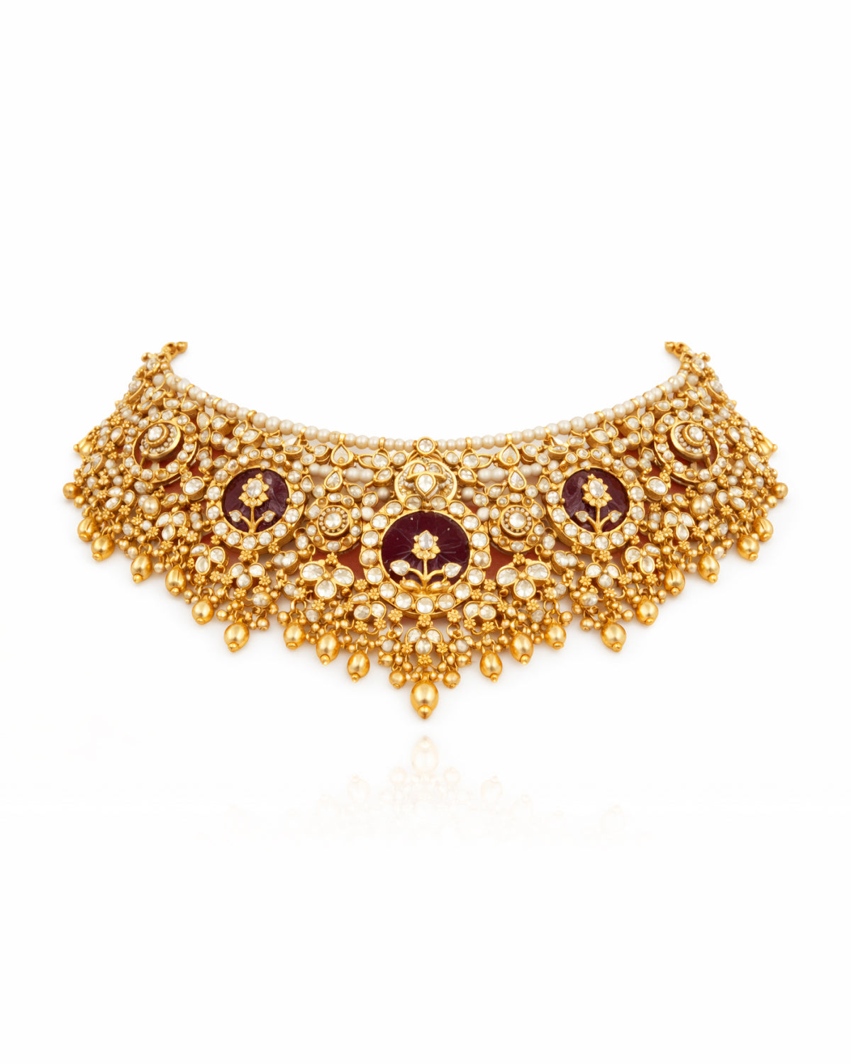Regal Carved Stone Collar Necklace with Chandelier Earrings