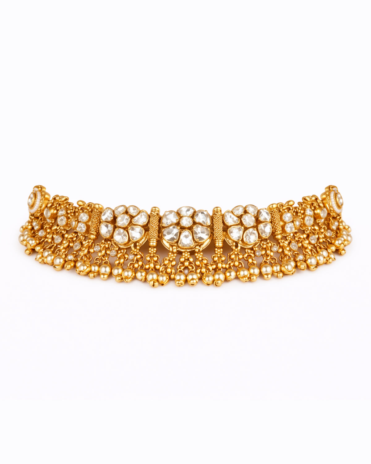 Regal Pearl Cluster Statement Choker with Earrings