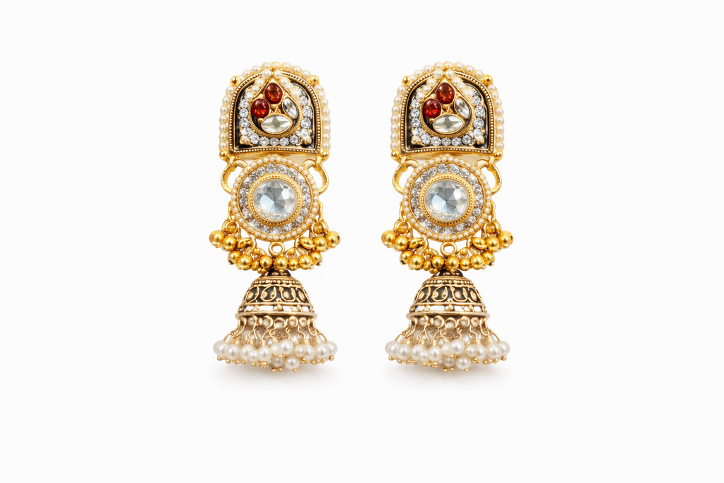 Traditional Royal Motif Gold Choker with Earrings