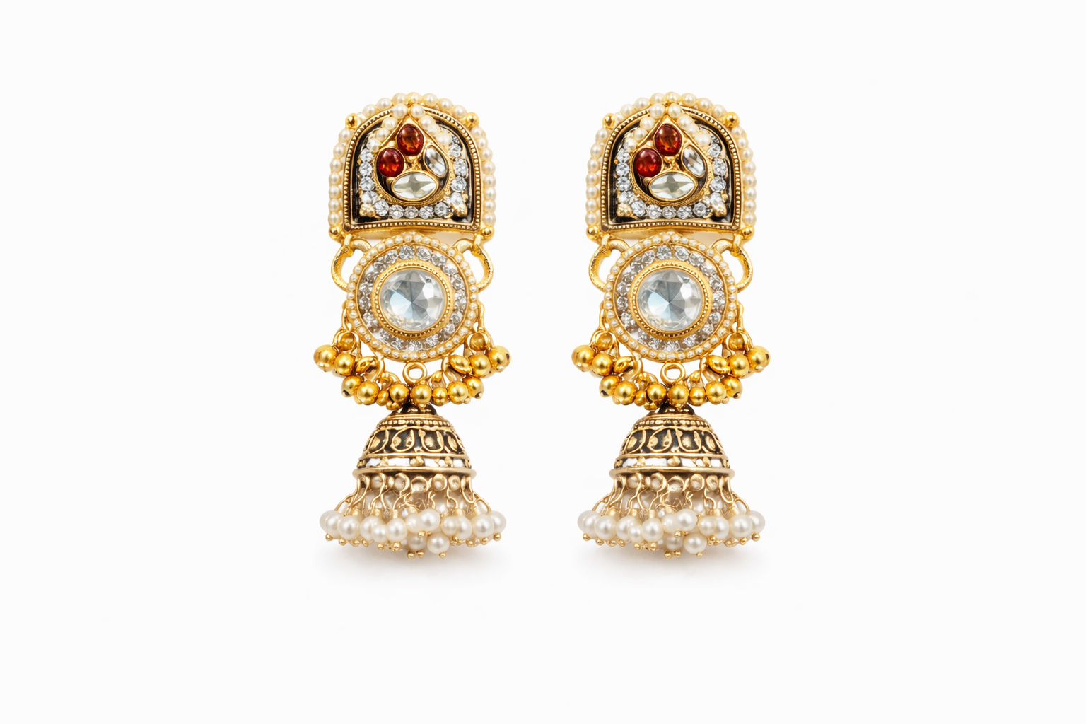 Traditional Royal Motif Gold Choker with Earrings