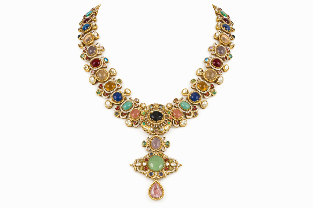 Classic Ornate Multistone Necklace with Earrings