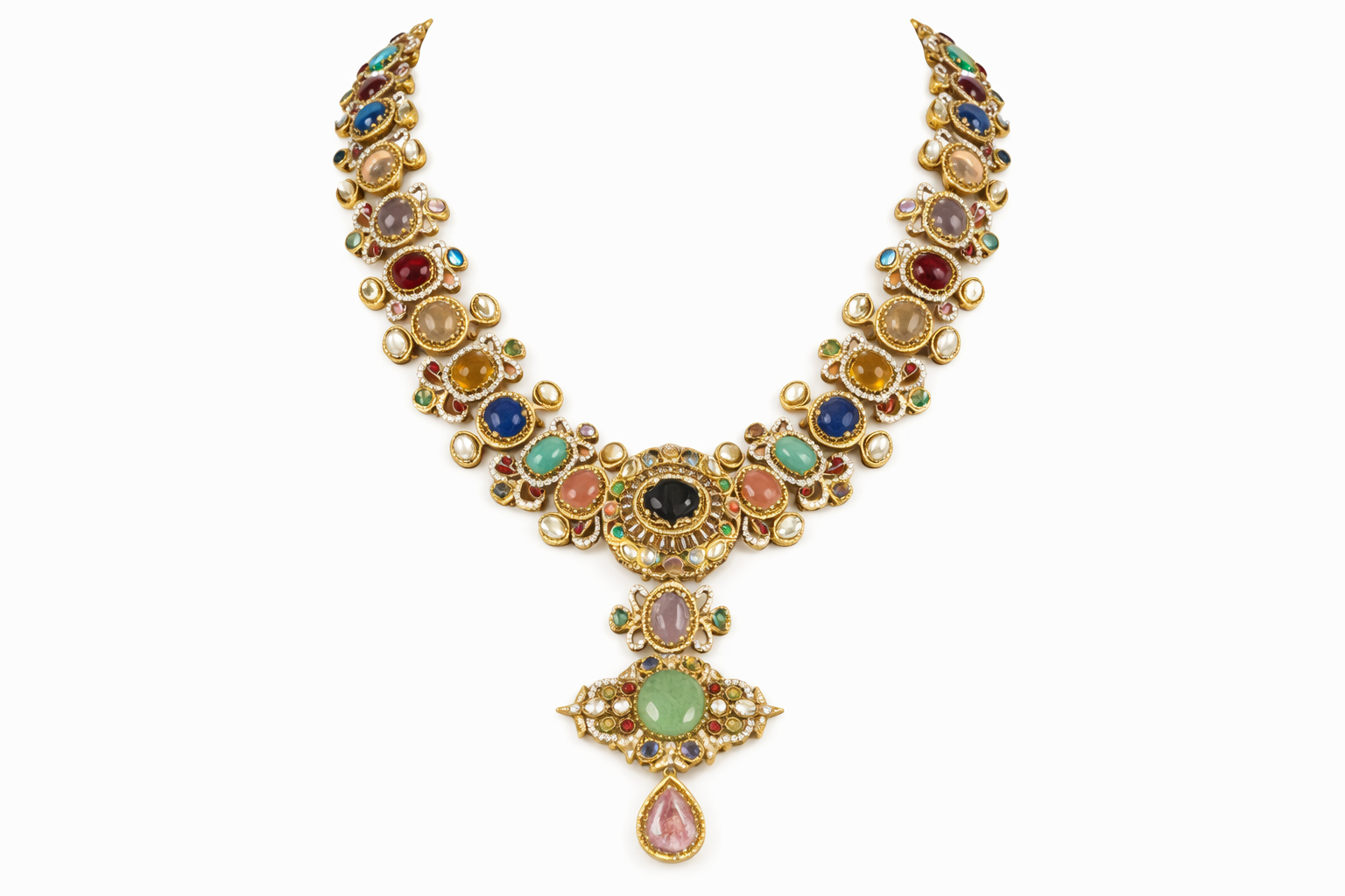 Classic Ornate Multistone Necklace with Earrings