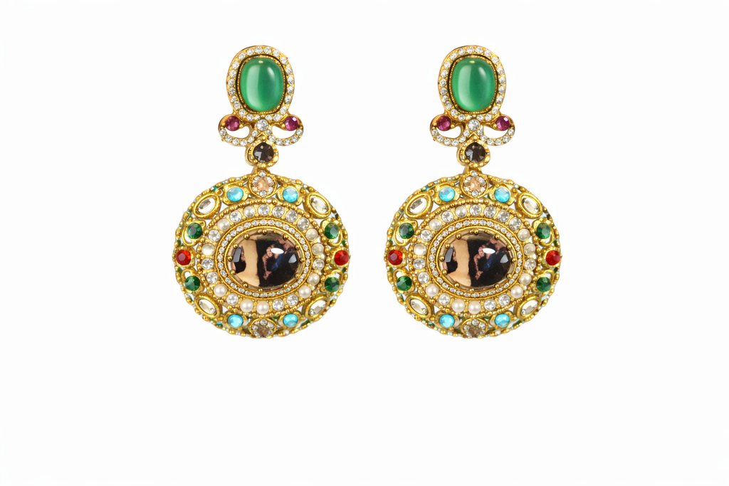 Classic Ornate Multistone Necklace with Earrings