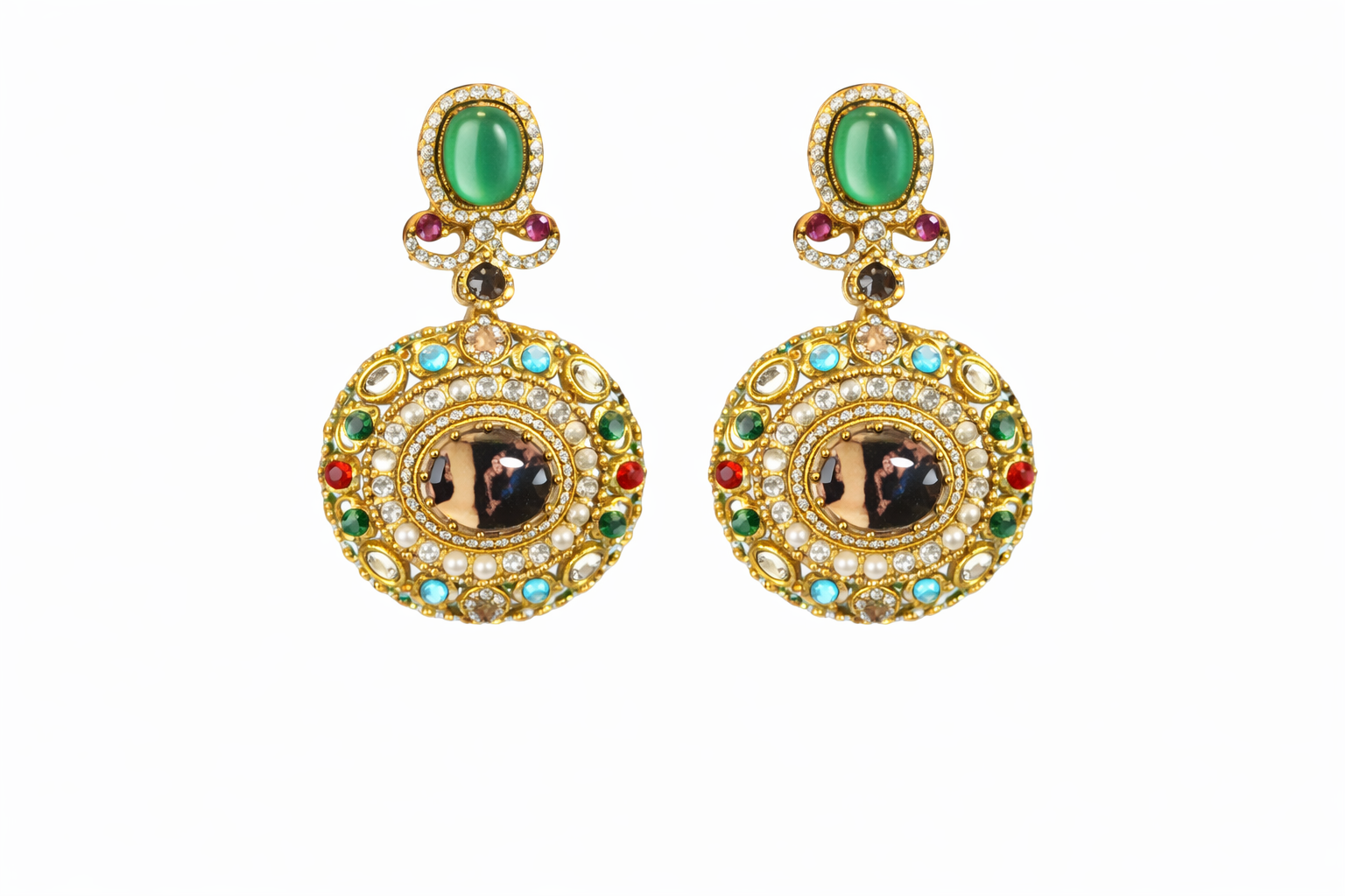 Classic Ornate Multistone Necklace with Earrings