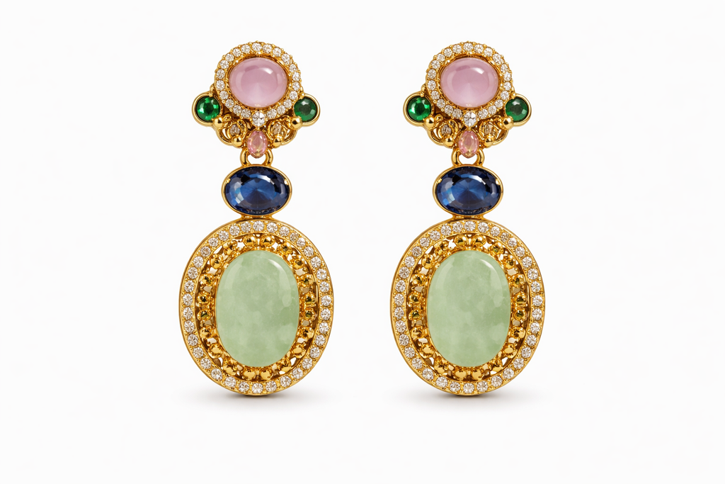 Pastel Gemstone Centerpiece Statement Choker with Earring
