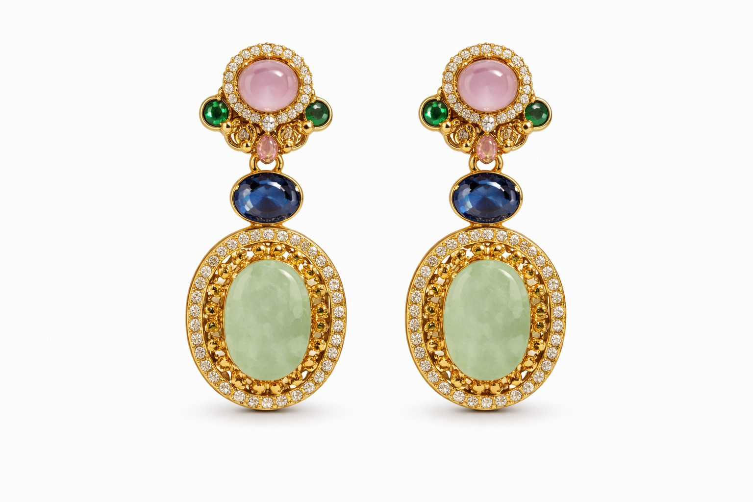 Pastel Gemstone Centerpiece Statement Choker with Earring