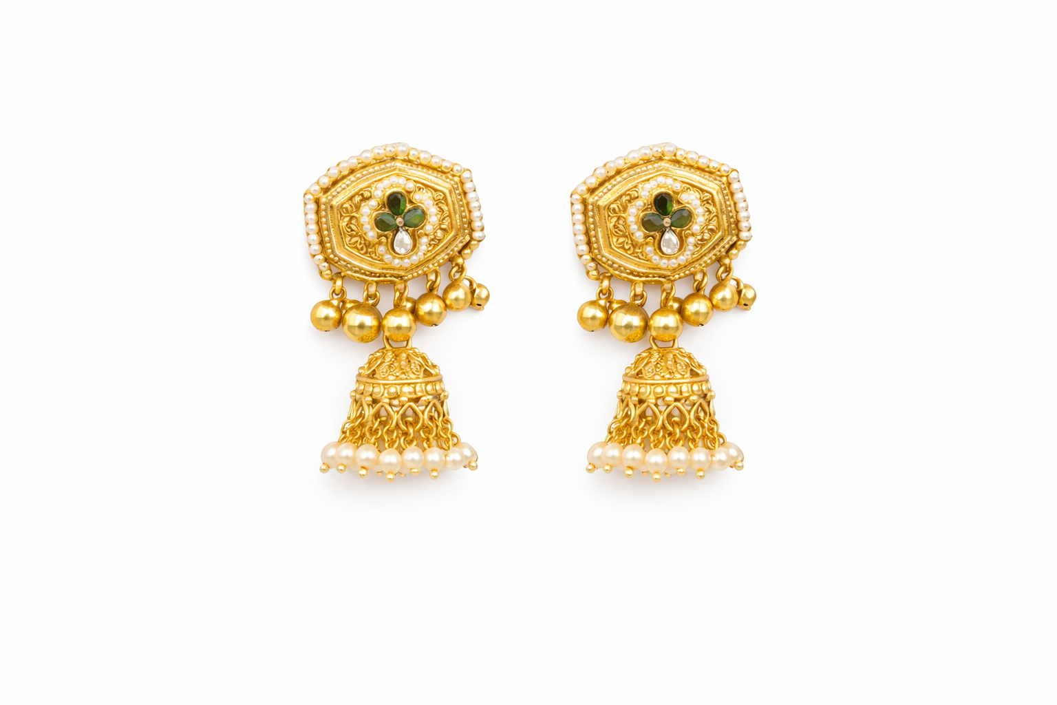 Intricate Gemstone Charm Choker with Dome Earrings