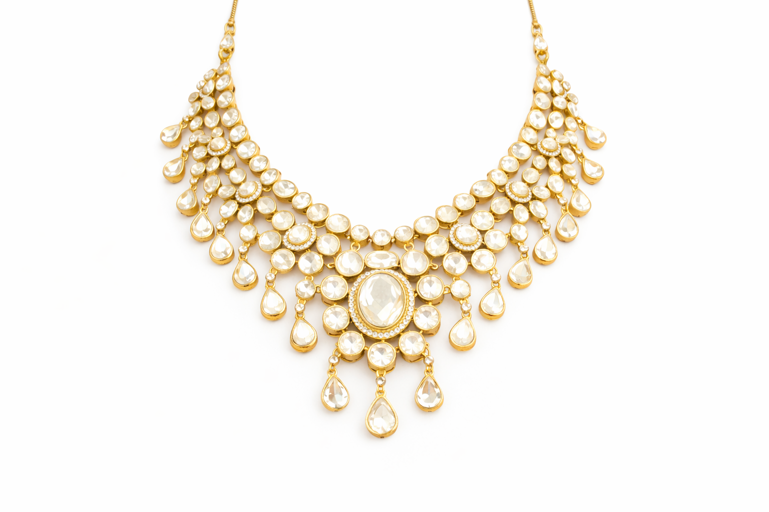 Pearl Cluster Statement Collar Necklace with Drop Earrings