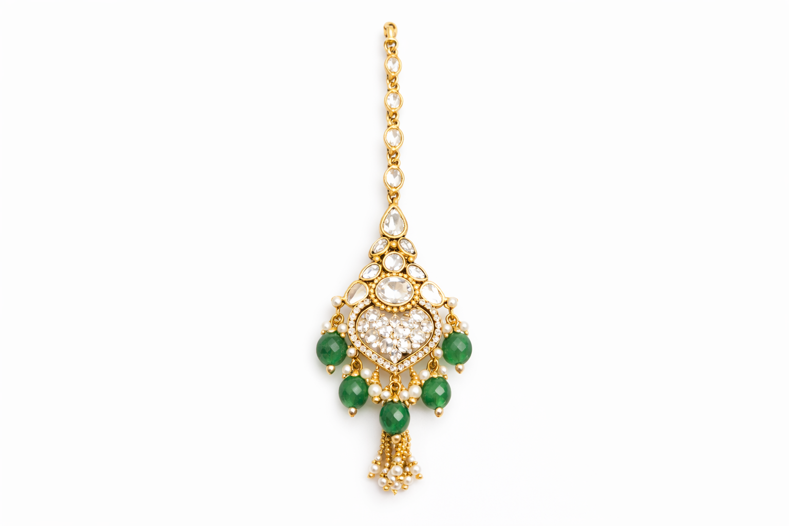 Elegant Victorian Fringe Detailed Choker with Statement Earrings and Maangtika