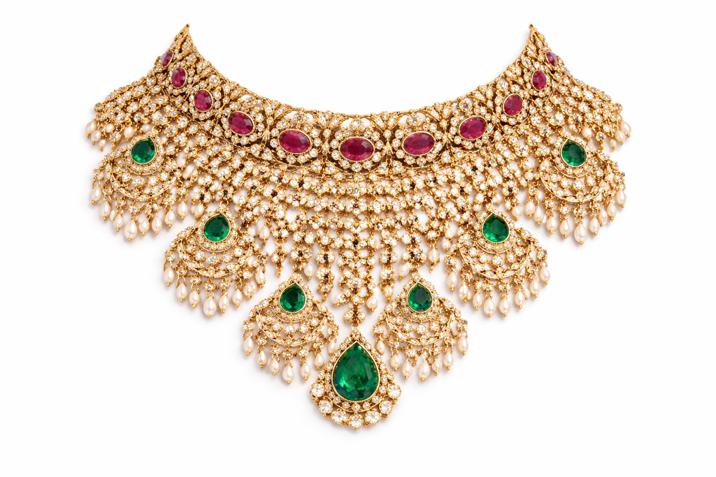 Intricate Handcrafted Multistone Necklace with Matching Danglers