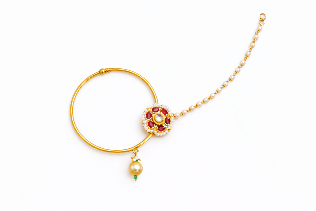 Ruby Accent Hoop Nath with Chain