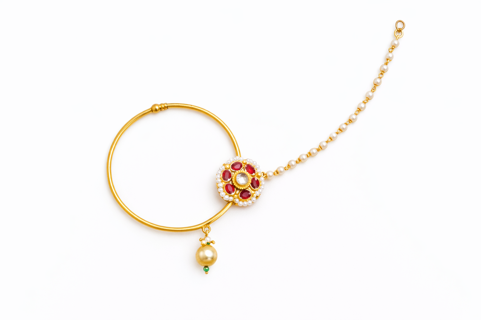 Ruby Accent Hoop Nath with Chain