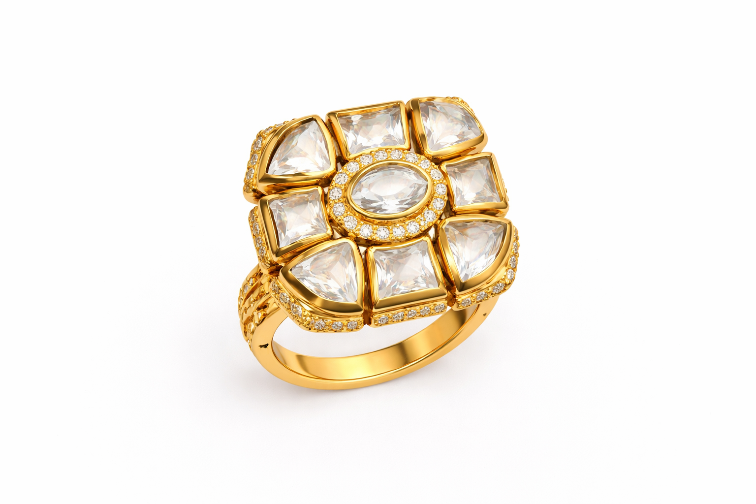 Royal Polki Centerpiece Designer Ring