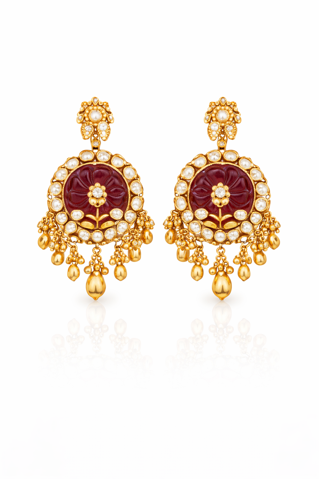 Regal Carved Stone Collar Necklace with Chandelier Earrings