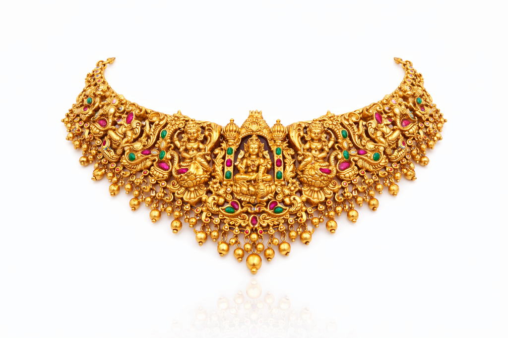 Lakshmi Motif Antique Temple Choker with Earrings