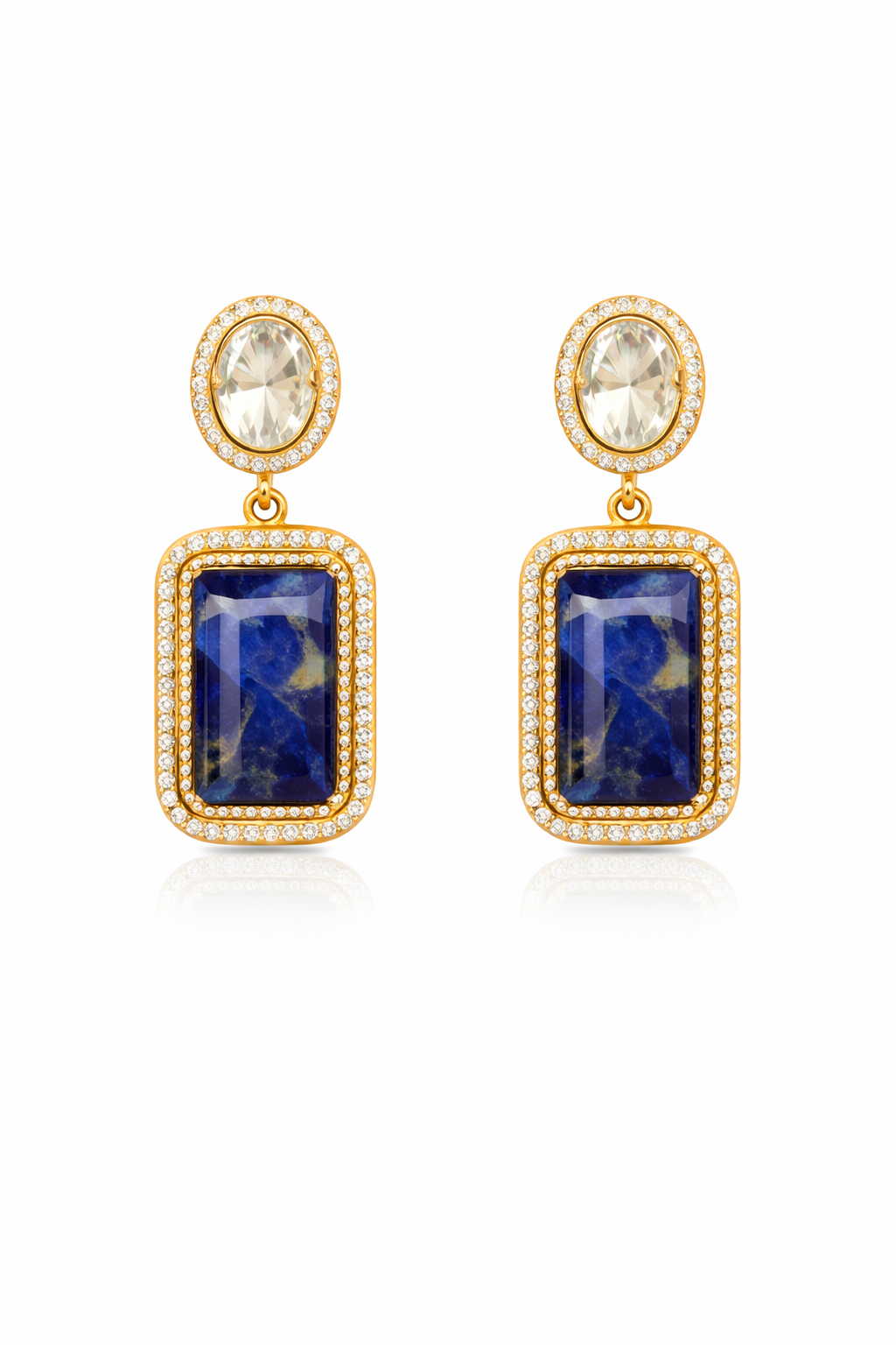 Classic Blue Stone Collar Necklace with Statement Earrings