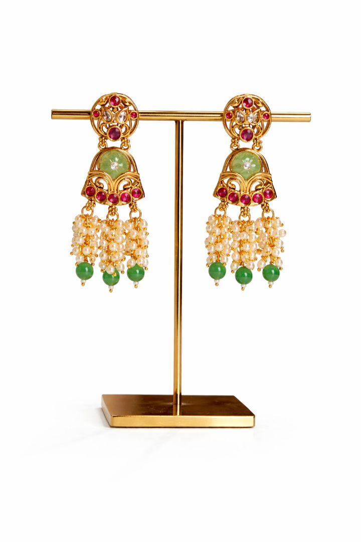 Gold Plated Kundan Pearl Choker Necklace with Earrings