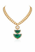 Green Stone Polki Drop Statement Necklace with Earrings