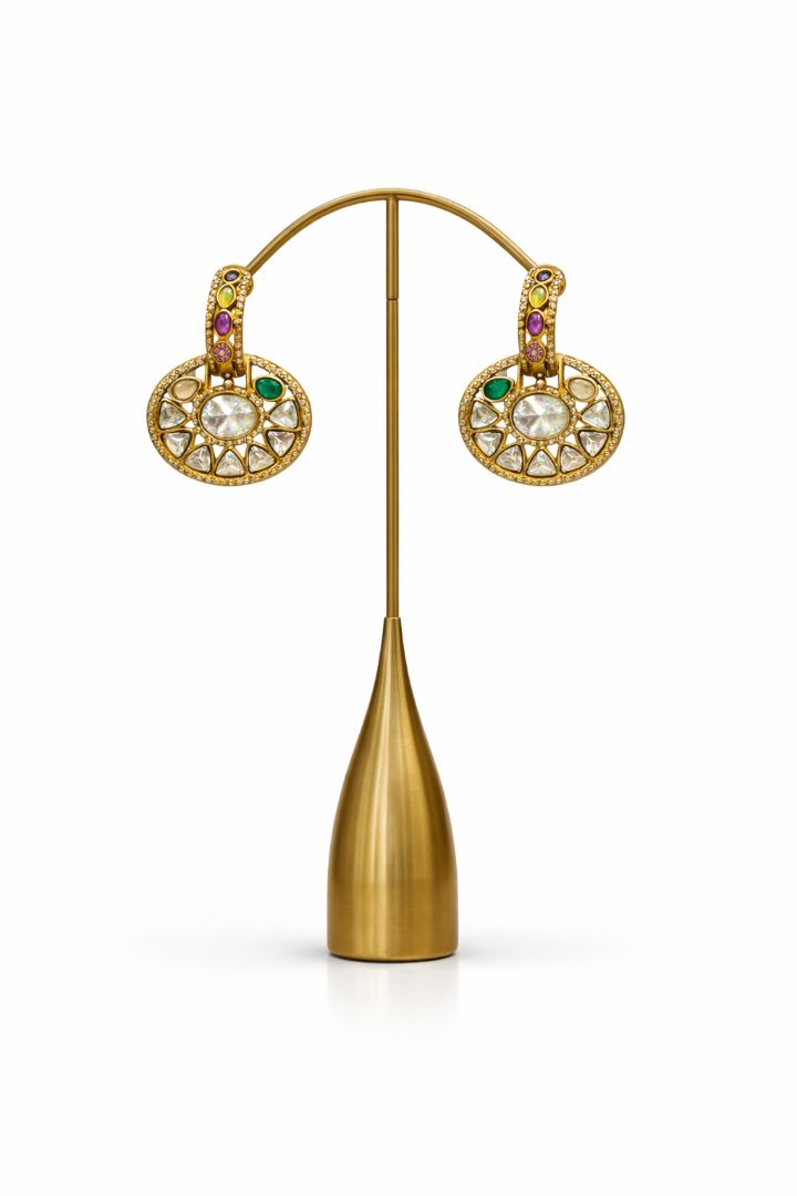 Round Polki Motif Minimal Drop Earrings