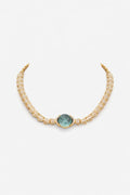 Aqua Stone Pendant Sleek Modern Necklace with Earrings