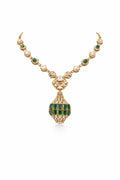 Victorian Green Stone Drop Necklace Statement Piece with Earrings