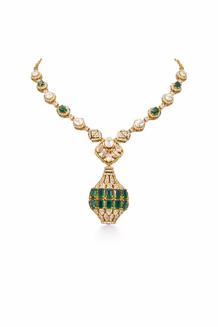 Victorian Green Stone Drop Necklace Statement Piece with Earrings