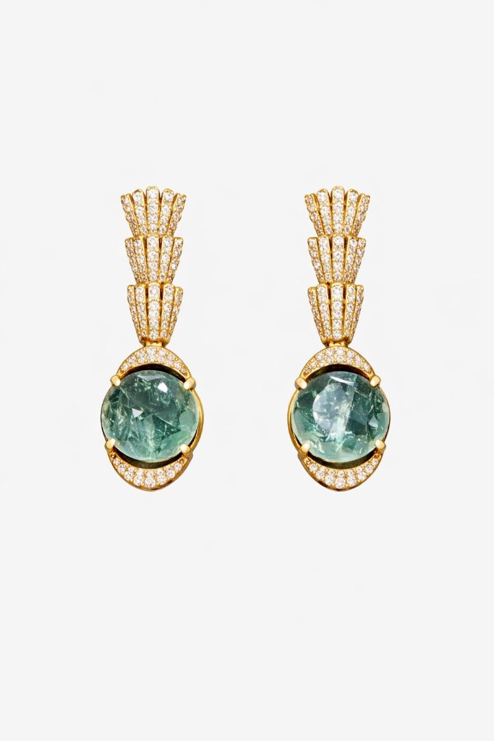 Aqua Stone Pendant Sleek Modern Necklace with Earrings